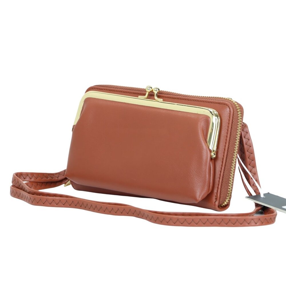 Brown Faux Leather Purse Wallet Cross Body Shoulder Bag Clutch Coin Purse